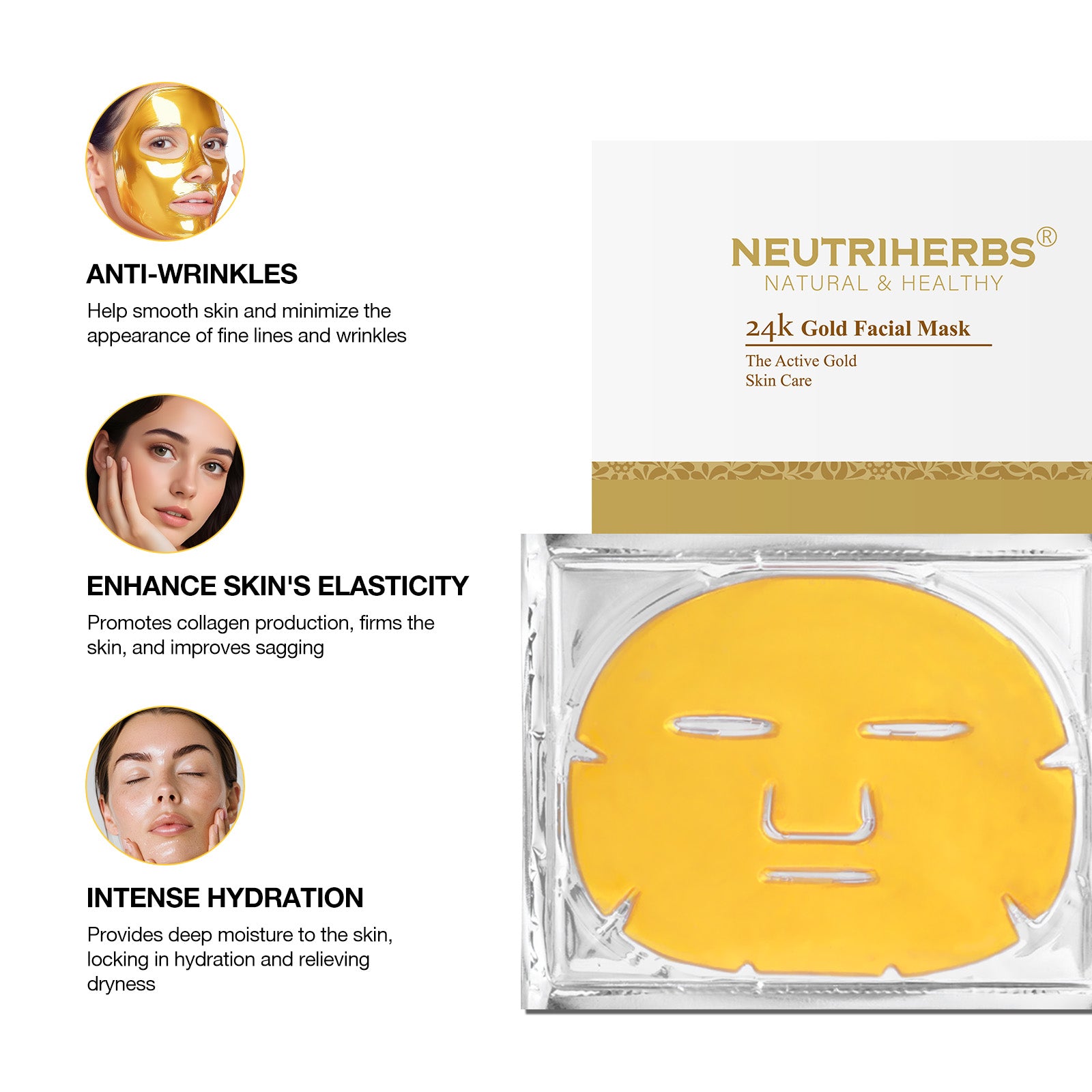 Masque facial Neutriherbs® au collagène doré 24 carats