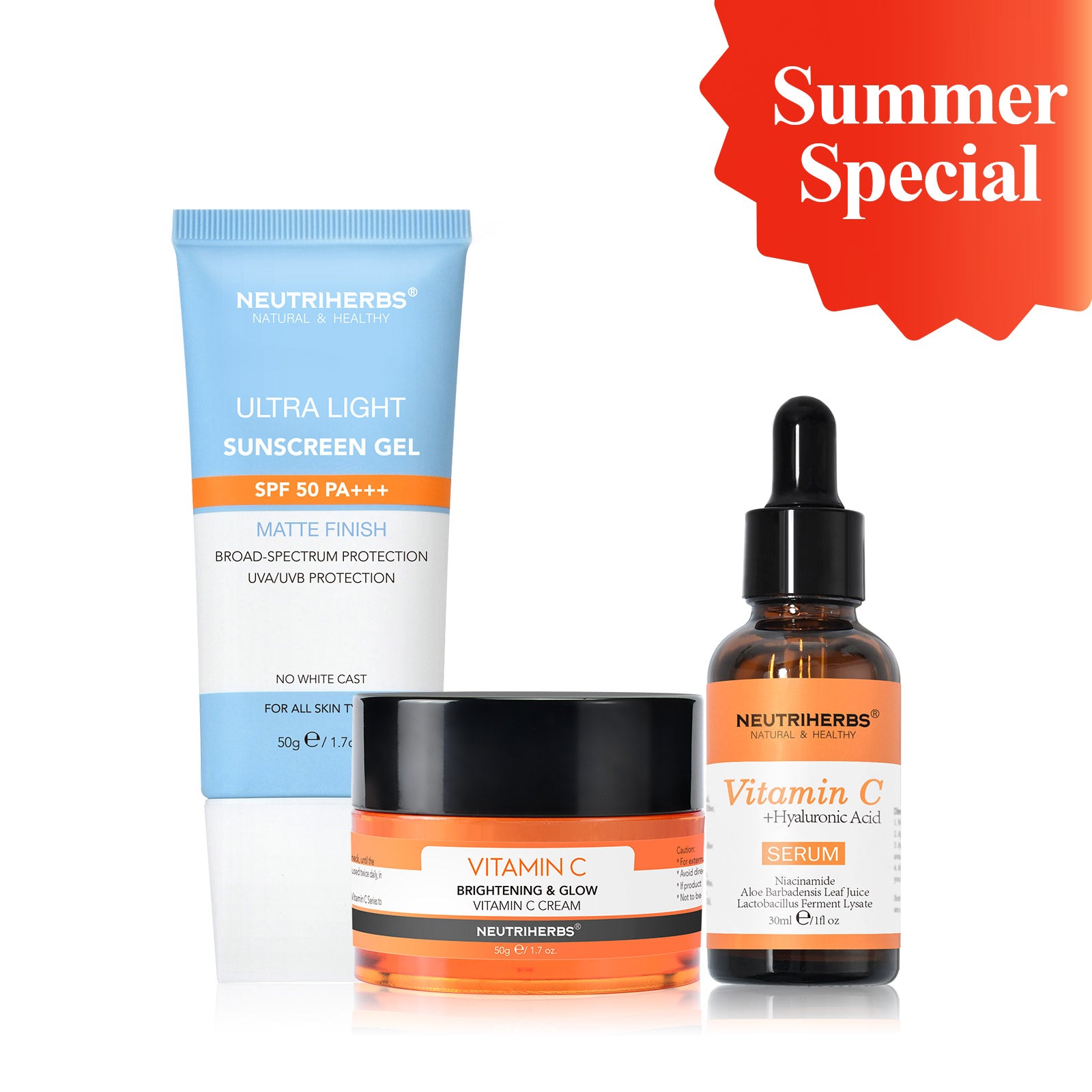 Summer Glow Trio SPF Sunscreen, Vitamin C Serum & Face Cream Set