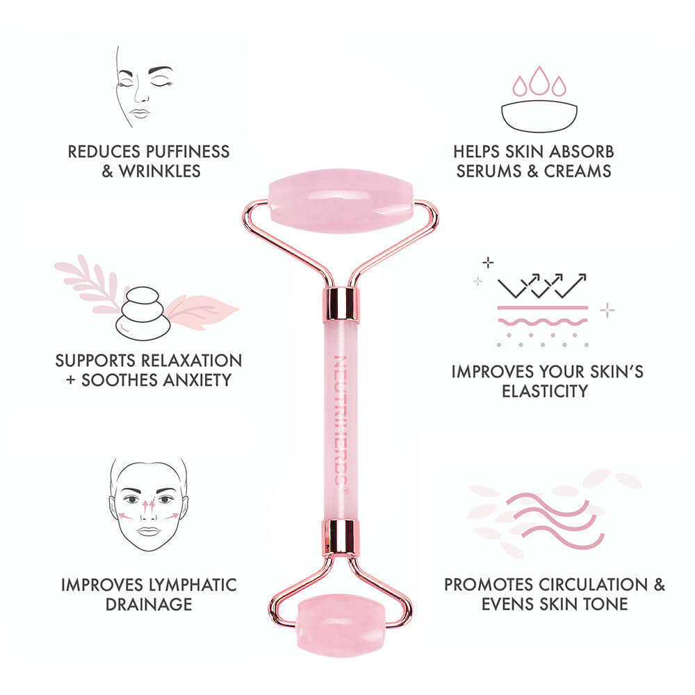 Neutriherbs Pink Rose Quartz Jade Roller for Face-Natural Handmade-Crafted Facial Massager Skin Tool for Anti Aging Skincare