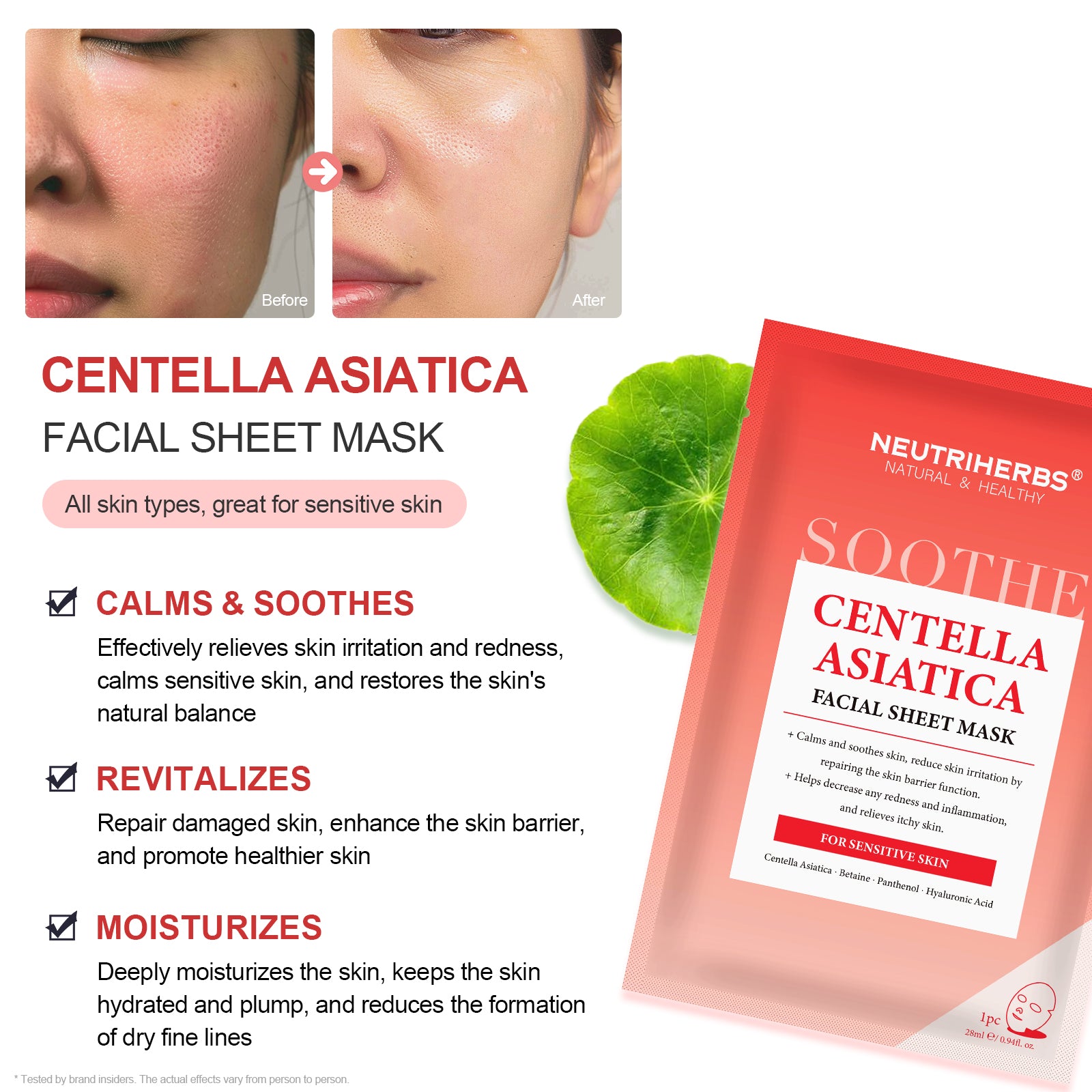 Facial Sheet Mask Centella Asiatica Soothing Mask 4PCS