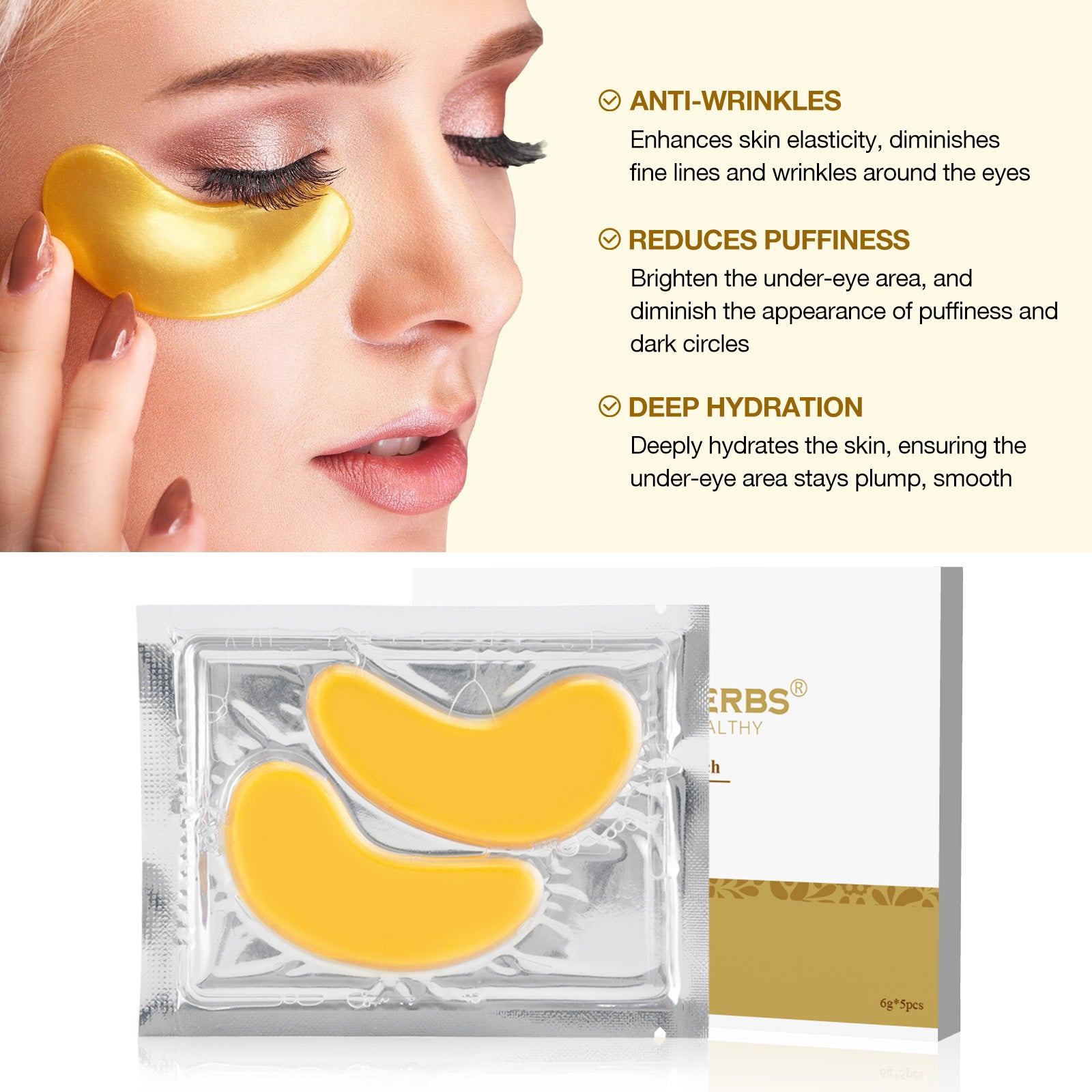 24 Karat Gold Collagen Eye Patch For Anti-Wrinkles | 5 Pairs