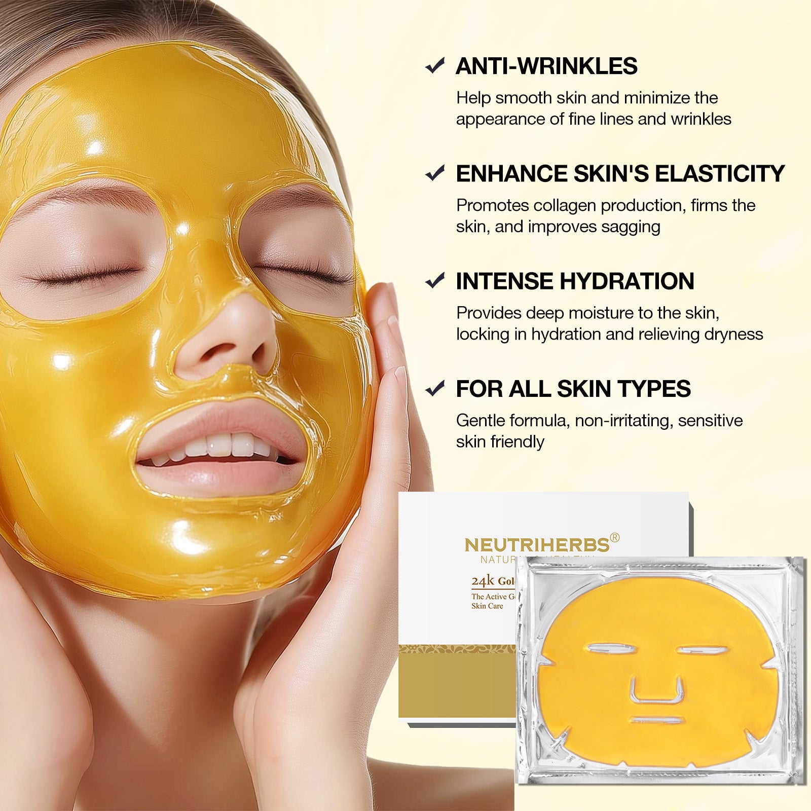 24K Gold Collagen Facial Mask For Anti-Aging And Lifting | 3 Pcs