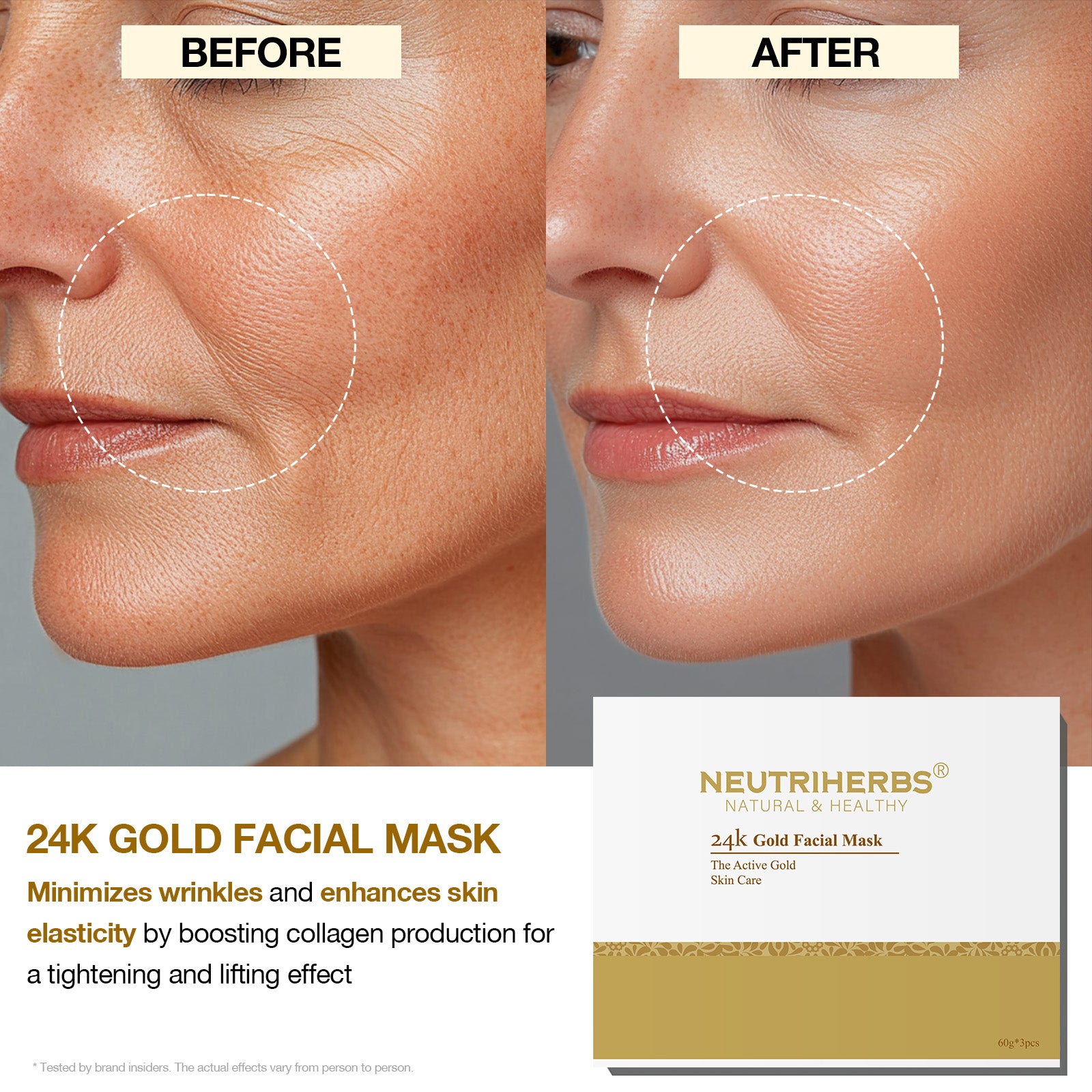 24K Gold Collagen Facial Mask For Anti-Aging And Lifting | 3 Pcs