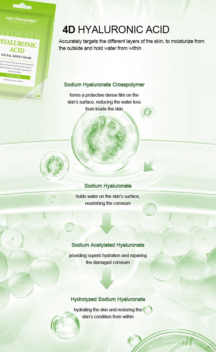 Facial Sheet Mask Hyaluronic Acid Mask 4PCS