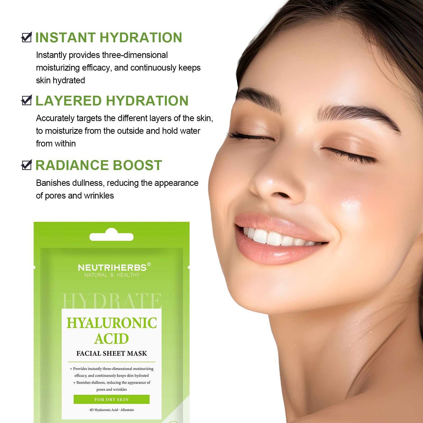 Facial Sheet Mask Hyaluronic Acid Mask 4PCS