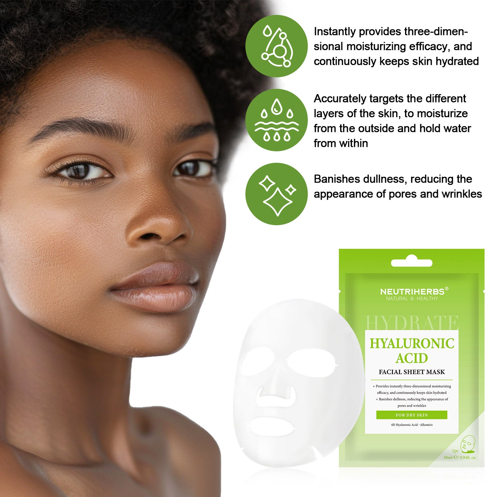 Facial Sheet Mask Hyaluronic Acid Mask 4PCS