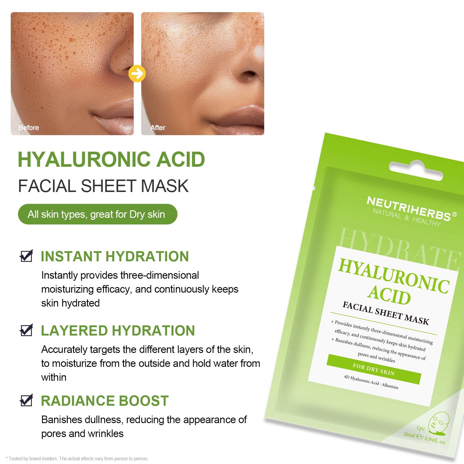 Facial Sheet Mask Hyaluronic Acid Mask 4PCS