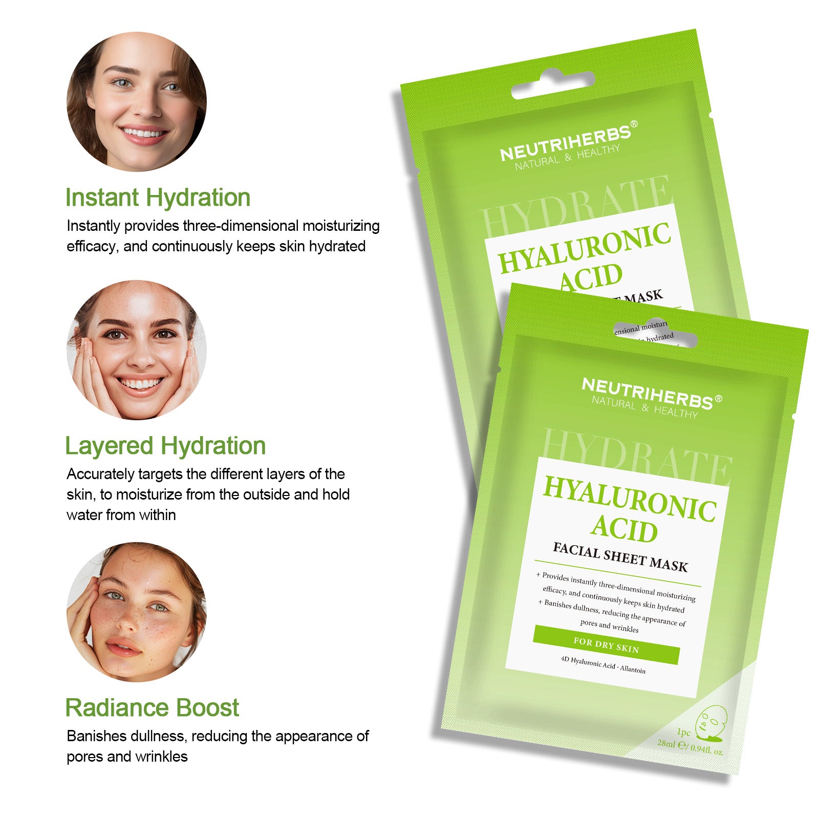 Facial Sheet Mask Hyaluronic Acid Mask 4PCS