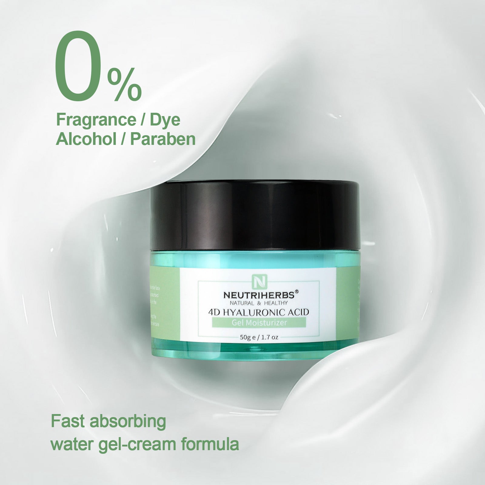 Neutriherbs Hyaluronic Acid Cream is fast absorbing and has water gel-cream formula with 0% fragrance, dye, alcohol and paraben.