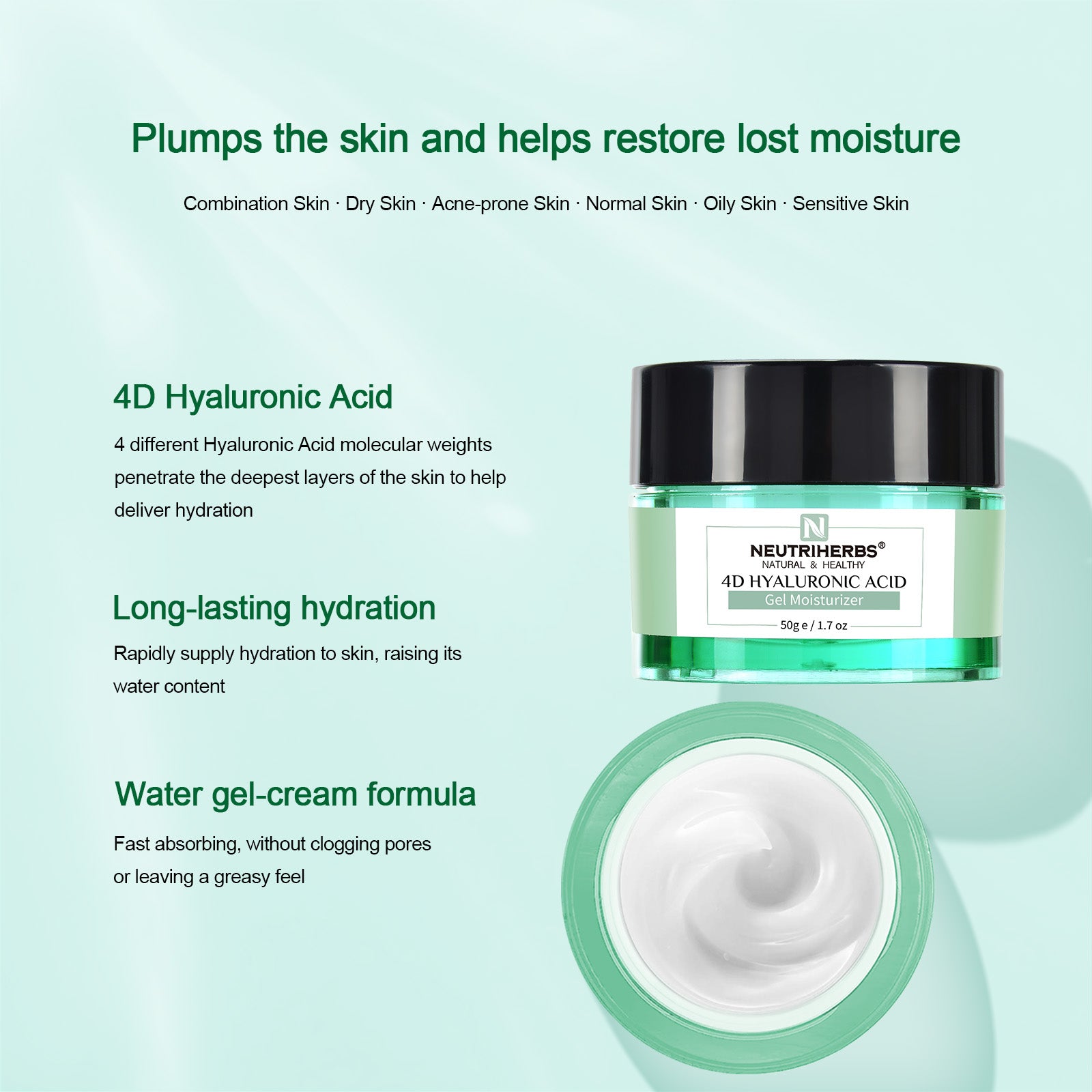 Neutriherbs Hyaluronic Acid Cream plumps the skin and helps restore lost moisture