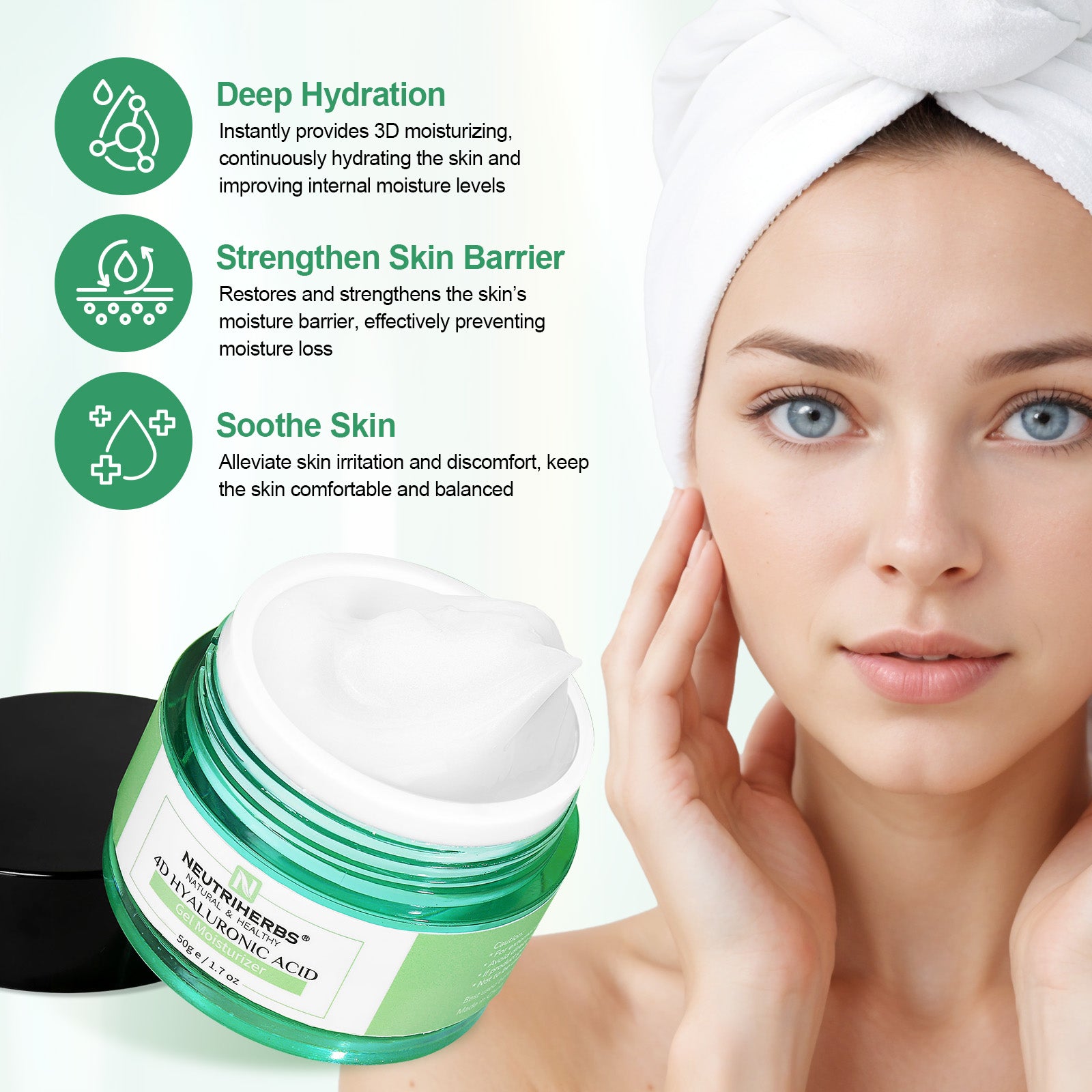 Neutriherbs Hyaluronic Acid Cream help deep hyrated your skin, strengthen your skin barrier and soothe your skin