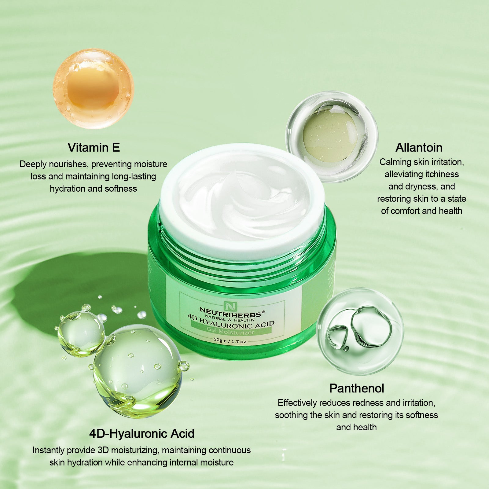 Four Key Ingredients In Hyaluronic Acid Cream: Vitamin E, Allantoin, 4D-Hyaluronic Acid, Panthenol