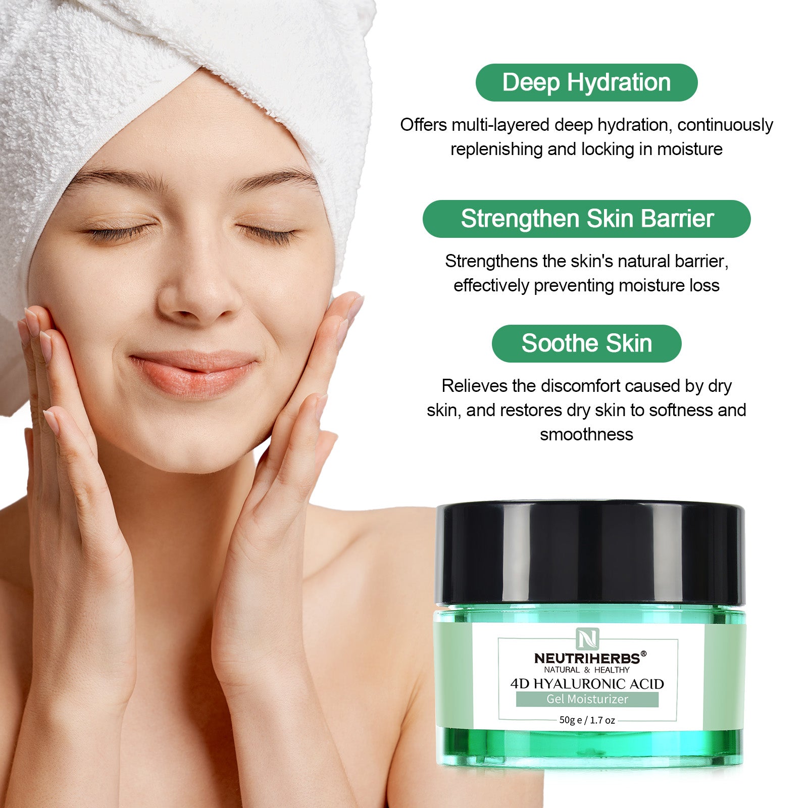 Neutriherbs Hyaluronic Acid Cream help deep hyrated your skin, strengthen your skin barrier and soothe your skin