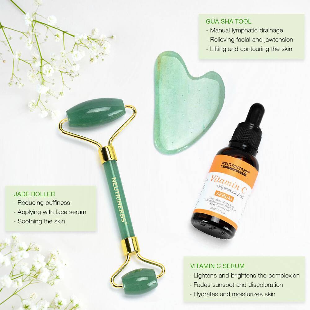 Original Jade Roller and Gua Sha Set - Jade Roller for Face - Face Roller: 100% Real Natural Jade