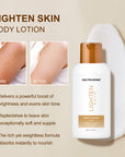 The before and after use of the lighten skin body lotion, delivers a powerful boost of brightness and evens skin tone