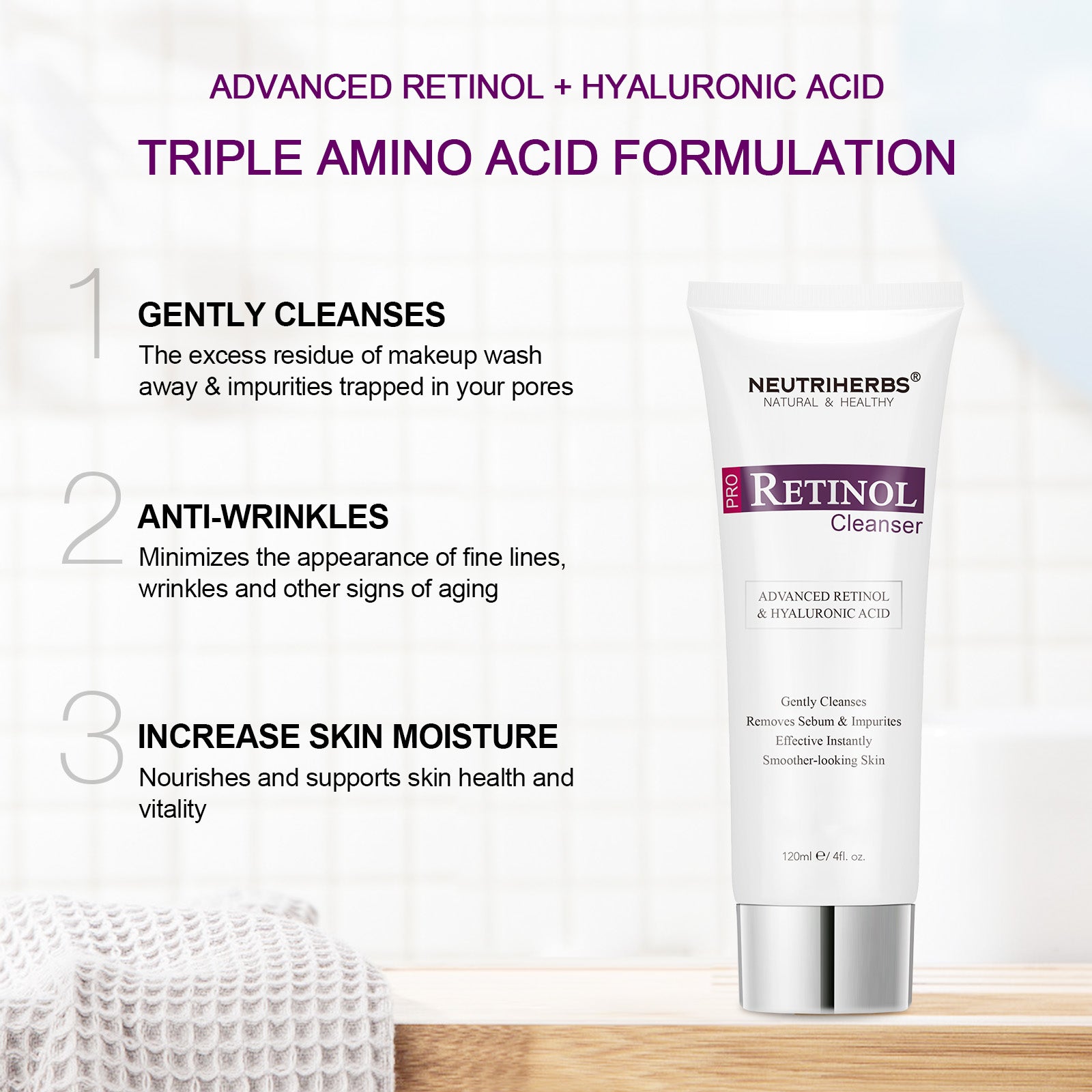 Pro Retinol Cleanser For Anti Aging With Amino Acid Foam