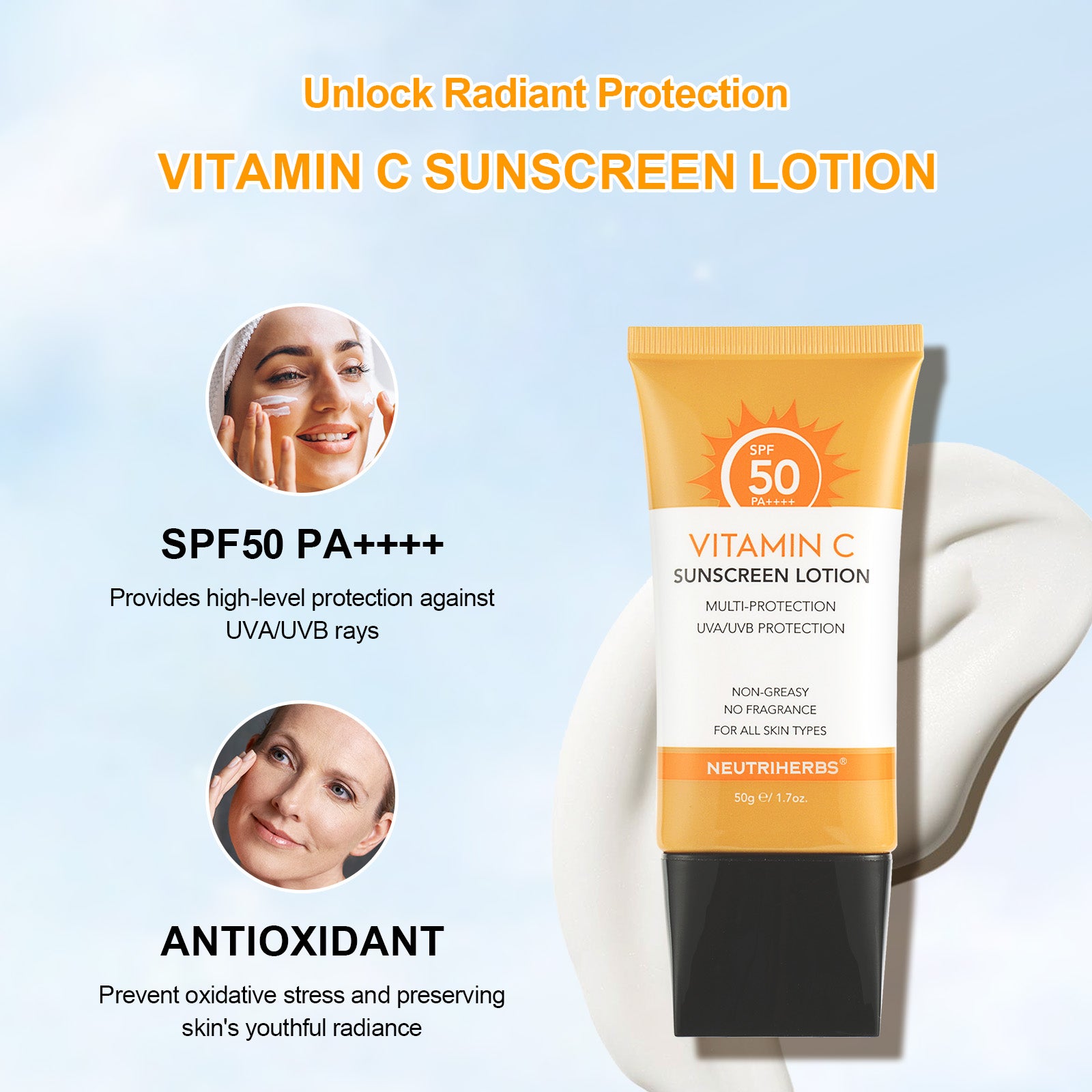 Lotion solaire à la vitamine C SPF50