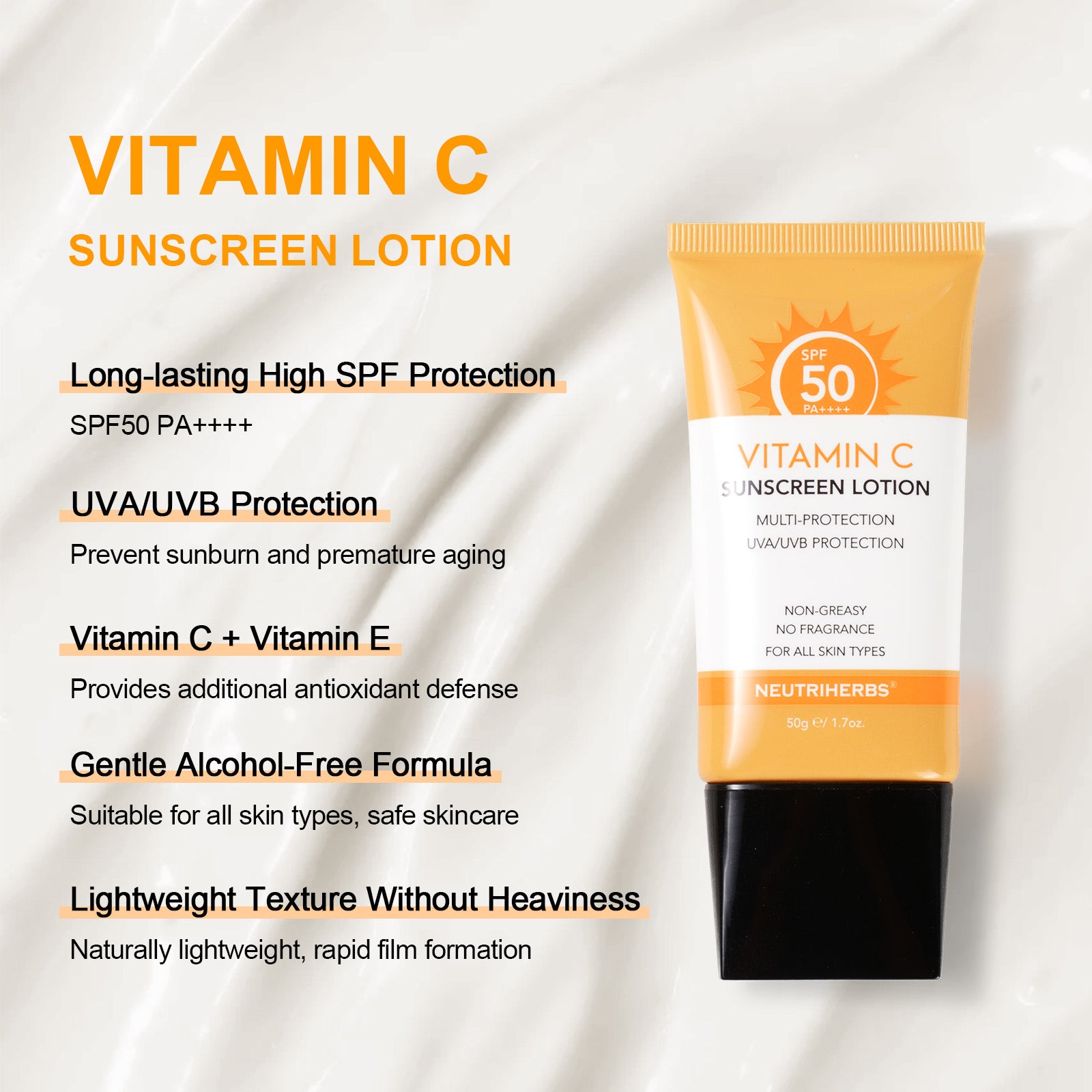 Lotion solaire à la vitamine C SPF50