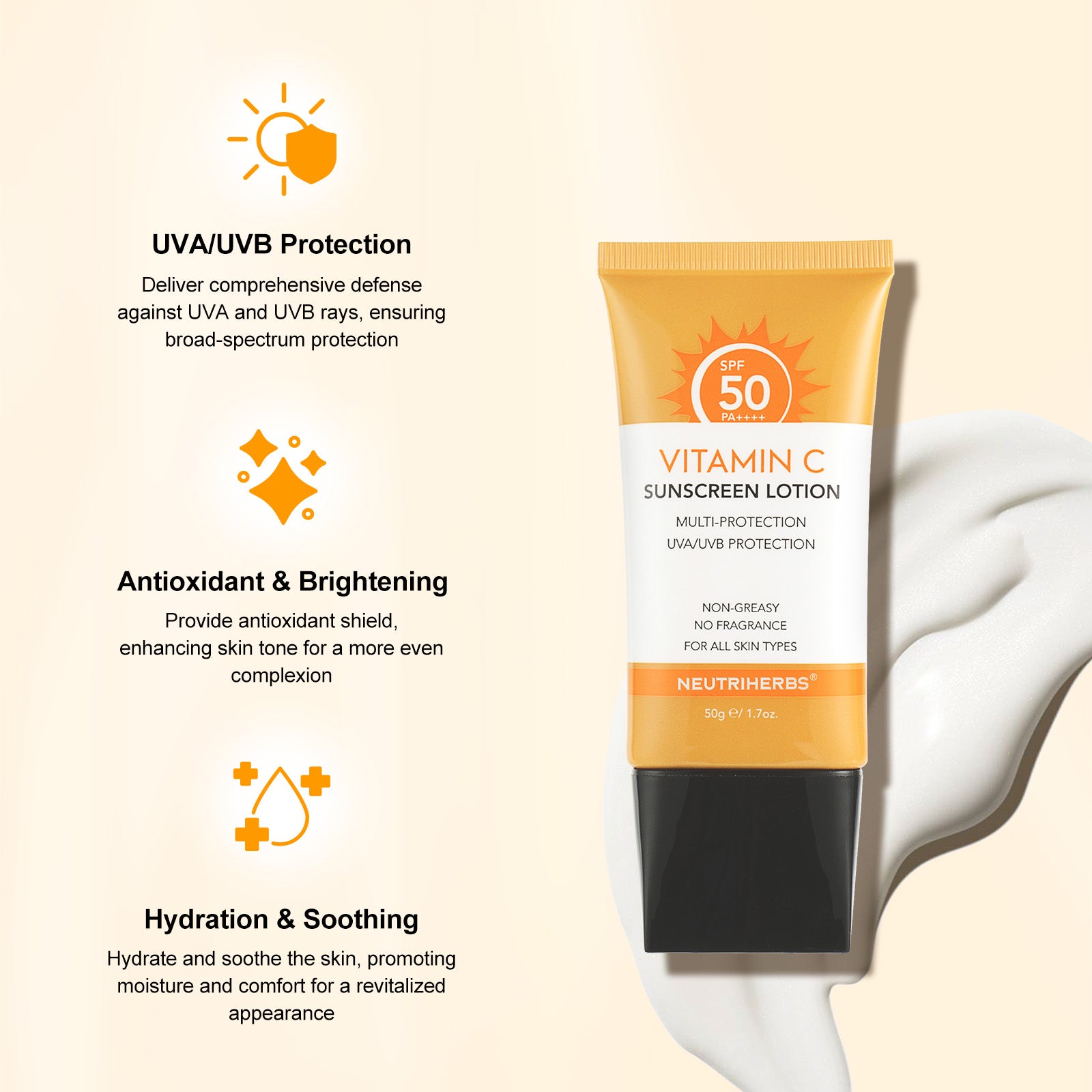 Lotion solaire à la vitamine C SPF50