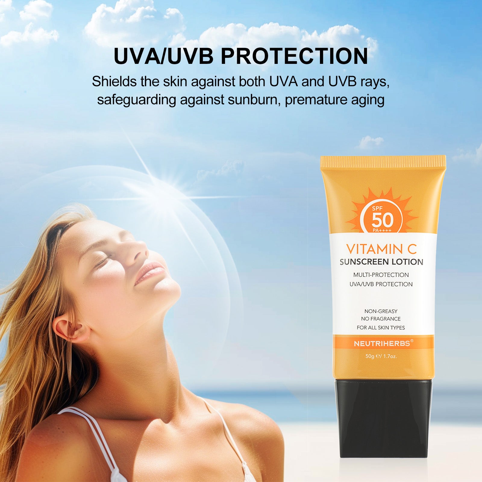 Lotion solaire à la vitamine C SPF50