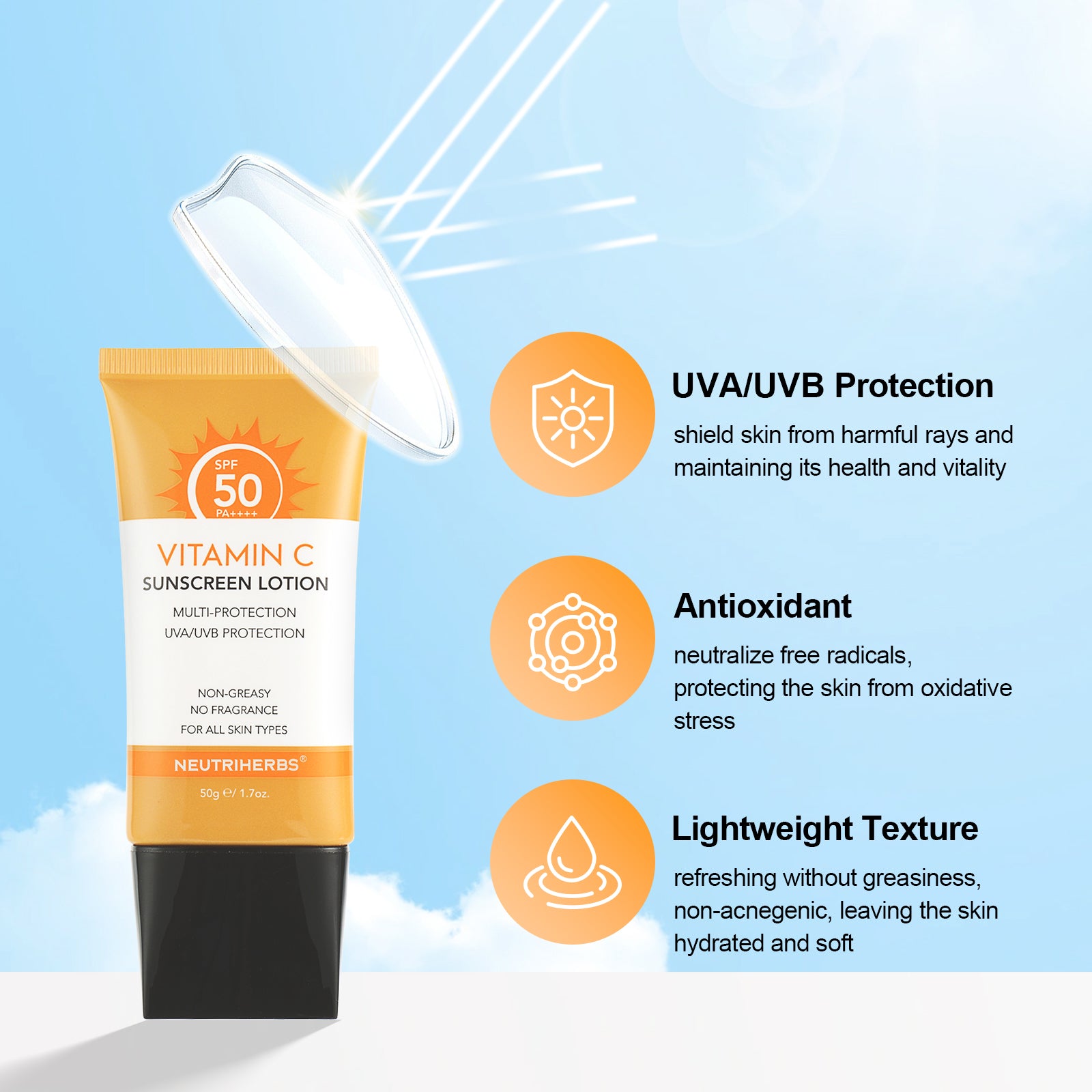 Lotion solaire à la vitamine C SPF50