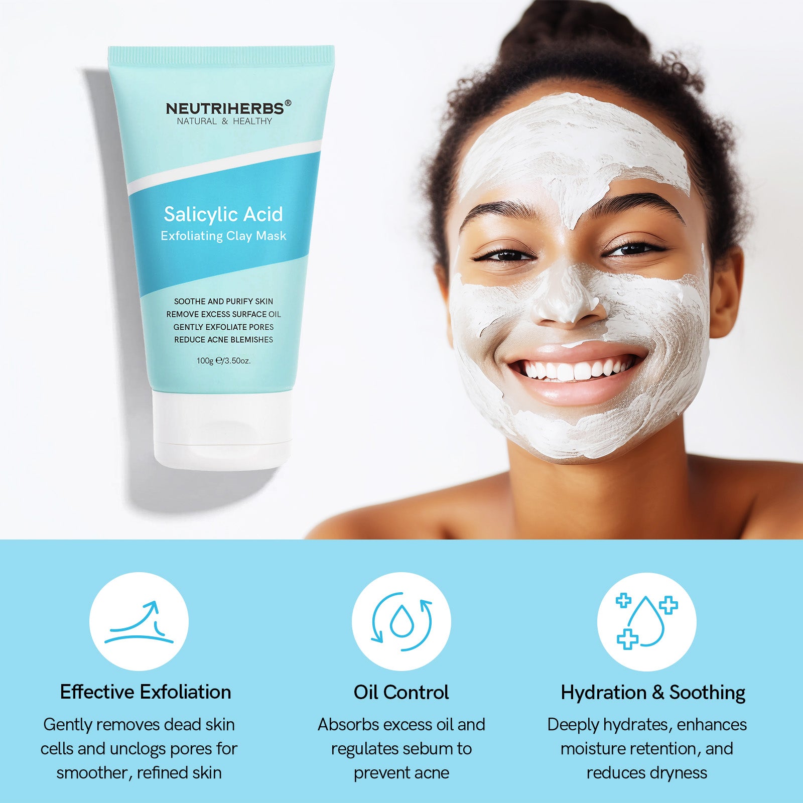 Salicylic Acid Exfoliating Clay Mask: Effective exfoliation, purify pores for clearer, smoother skin