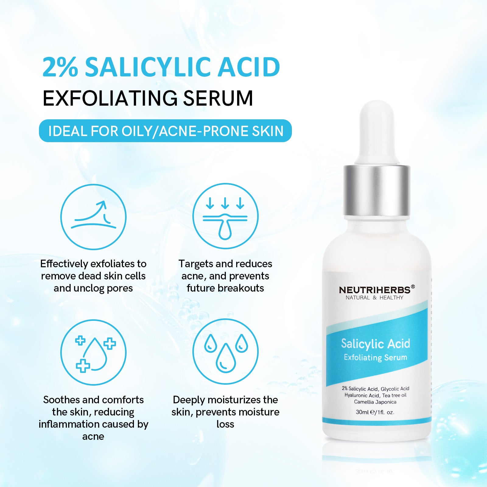 2% Salicylic Acid Exfoliating Serum is ideal for oily and acne-prone skin