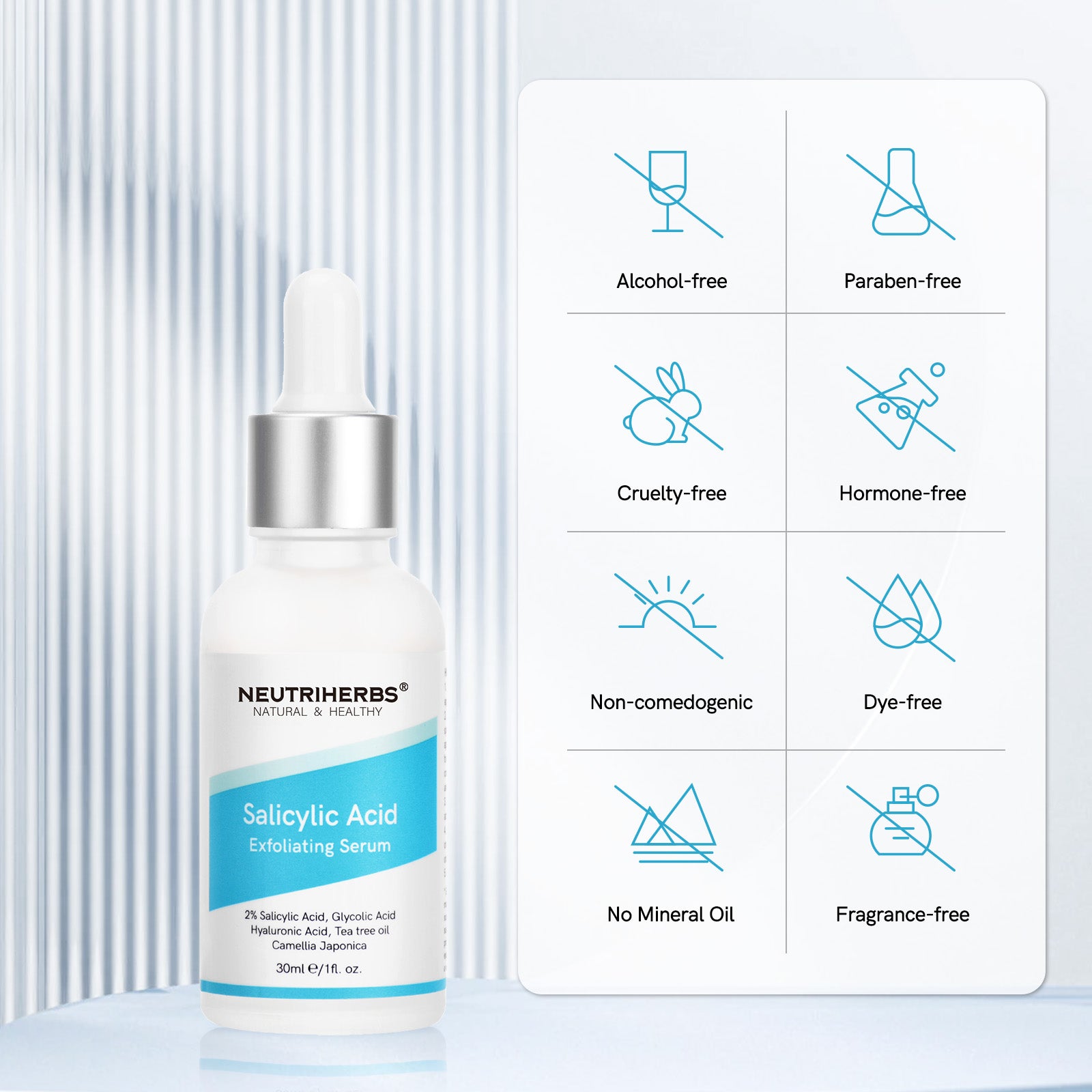 2% Salicylic Acid Exfoliating Serum Has Pure Formulation: Alcohol-free, paraben-free, cruelty-free, hormone-free, non-comedogenic, dye-free, mineral oil-free, and fragrance-free.