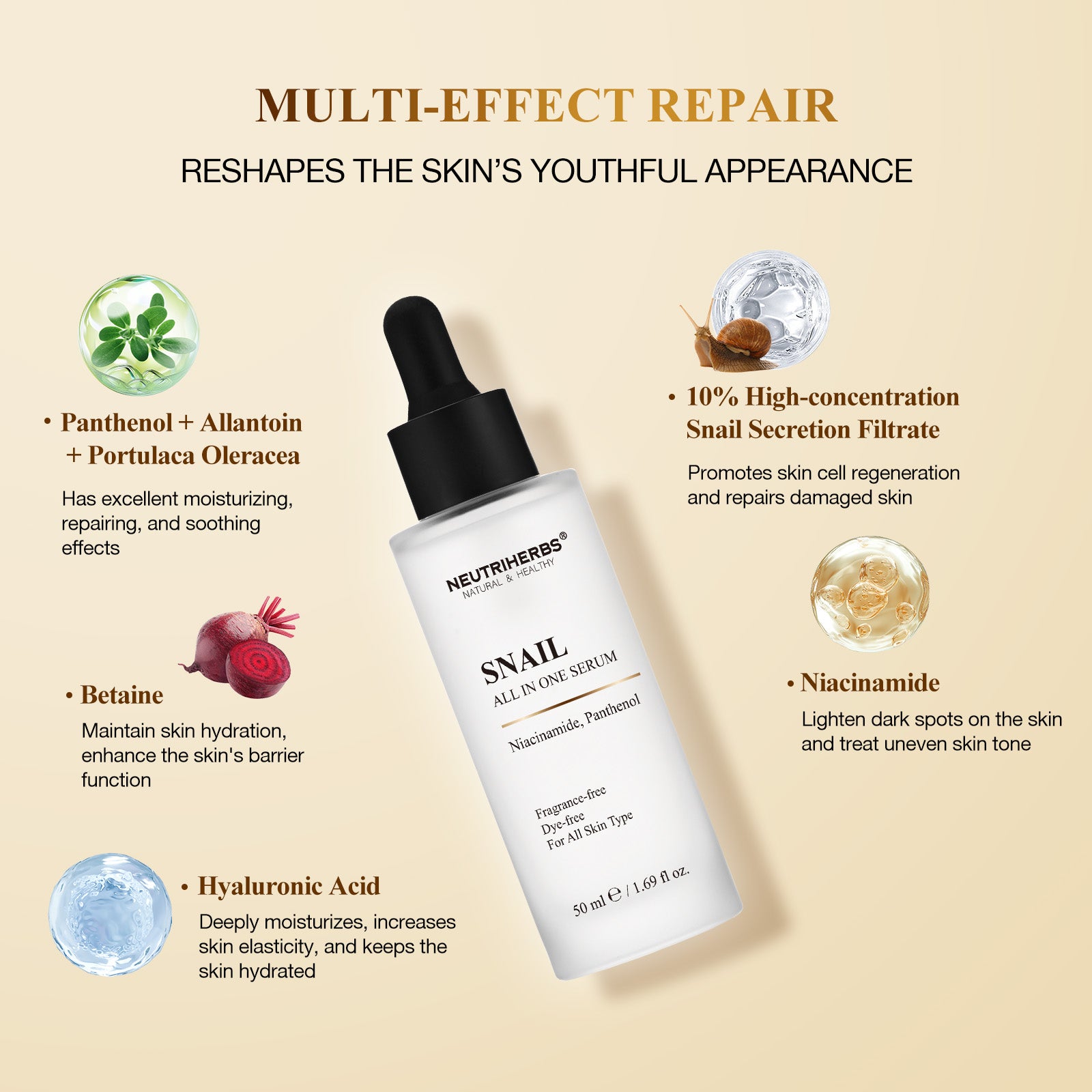 Neutriherbs Snail All-in-One Cream and Serum for Anti-Aging &amp; Intense Moisturizing