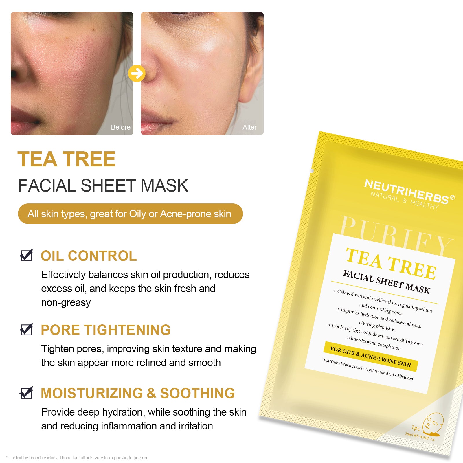 Facial Sheet Mask Purify Tea Tree Facial Sheet Mask 4PCS