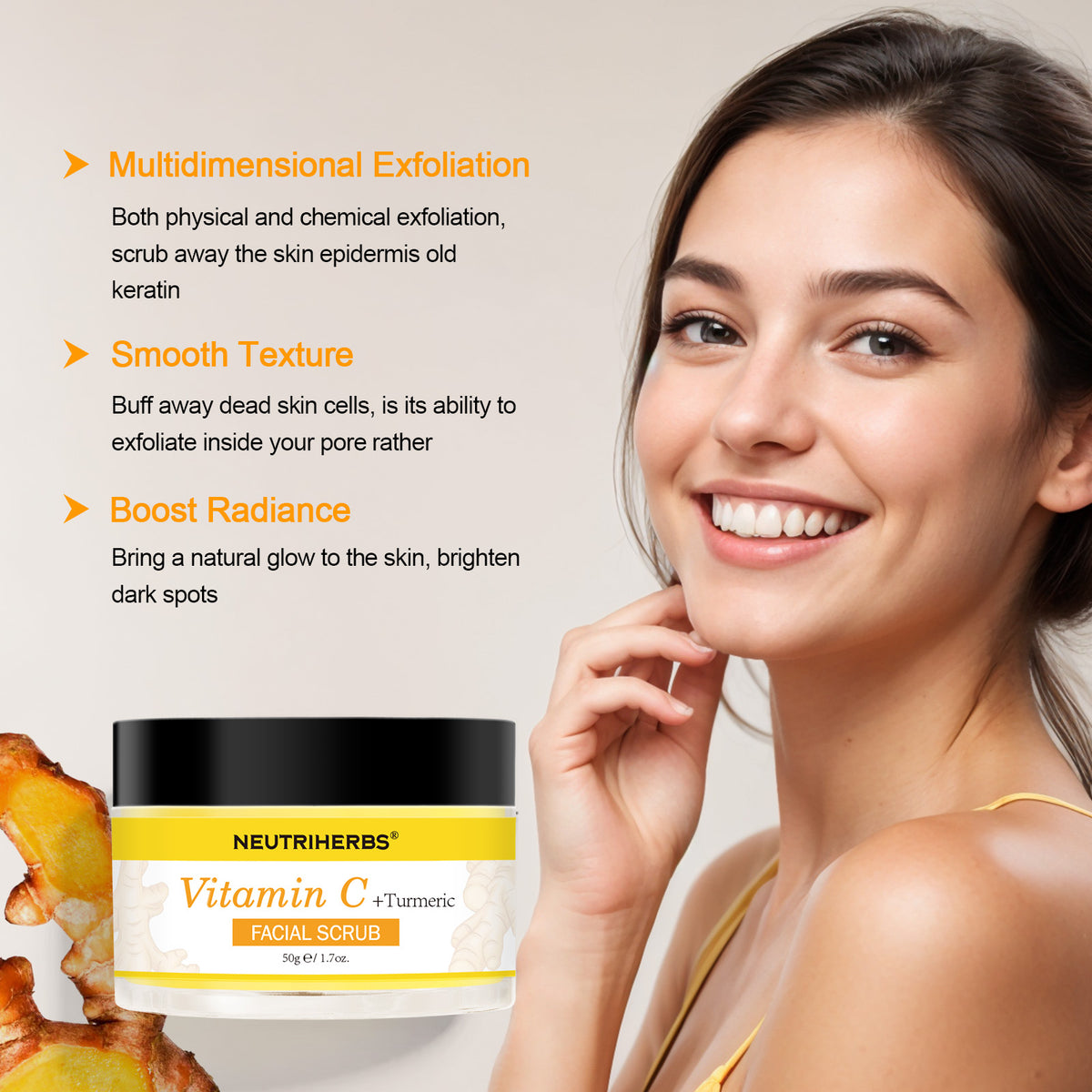 Vitamin C Turmeric Exfoliating Glow Facial Scrub For Skin Lightening