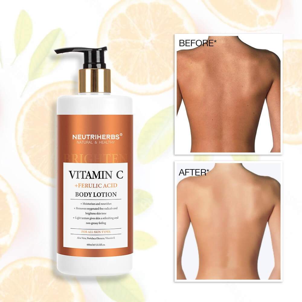 Before and After use of Vitamin C Brightening Body Lotion With Ferulic Acid