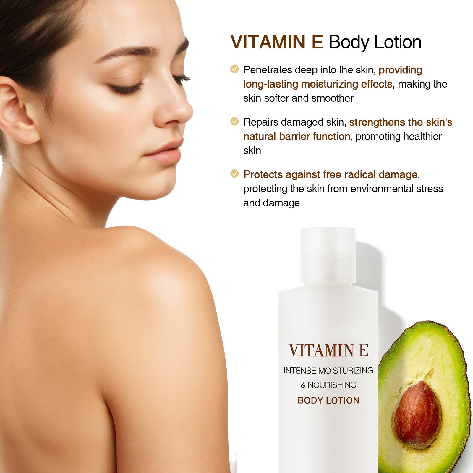 Loción corporal hidratante y nutritiva con vitamina E