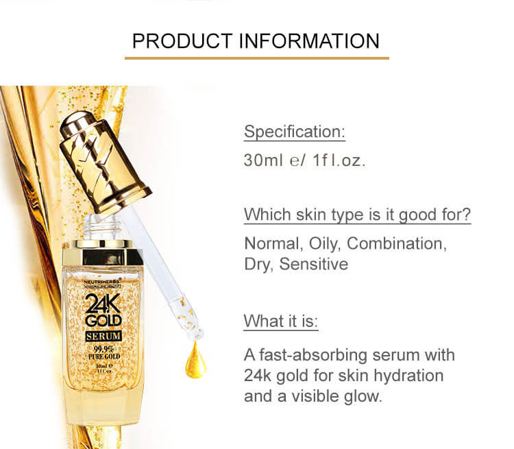 Neutriherbs Luxury 24K Gold Serum with Hyaluronic Acid & Peptide to resist aging signs-Pure 99.9% Goldzan