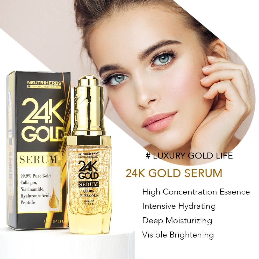 Neutriherbs Luxury 24K Gold Serum with Hyaluronic Acid &amp; Peptide to resist aging signs-Pure 99.9% Goldzan