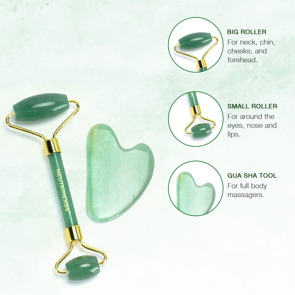 Neutriherbs Jade Roller and Gua Sha Set, 100% Natural Jade Stone Face Roller, Anti-Wrinkle Anti-Aging Skin Care Tool, 