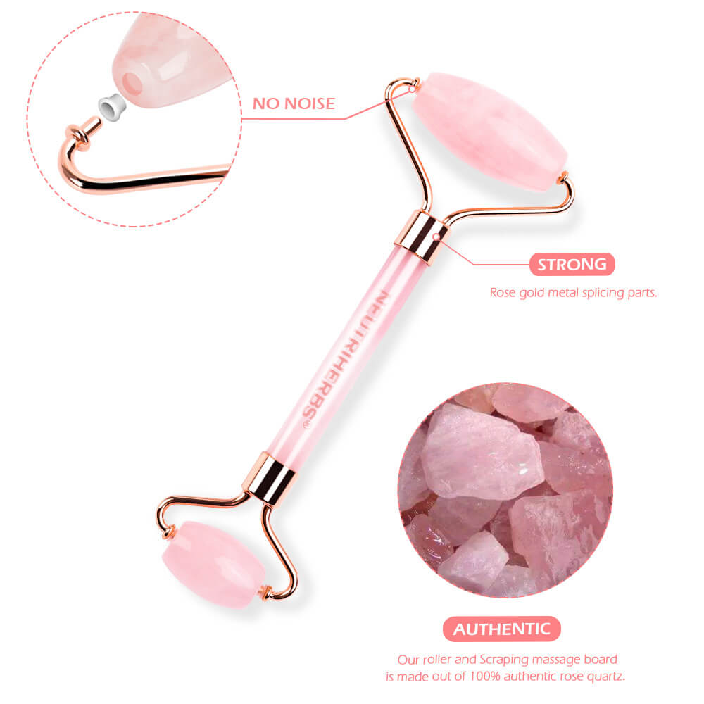 Neutriherbs Rose Quartz Roller | Pink Jade Roller 100% Natural Crystal Stone | Anti Aging Facial Massager | Slimming Healing Gua Sha Massage Tool