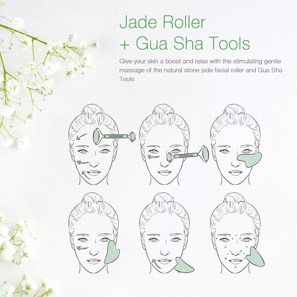 Jade Roller and Gua Sha Scraping Set For Facial Massage &amp; Anti-Aging Treatment