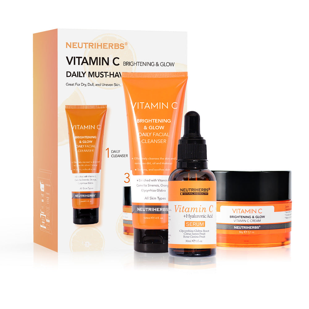 Neutriherbs vitamin c brightening & glow set - vitamin c serum + vitamin c cream + face cleanser