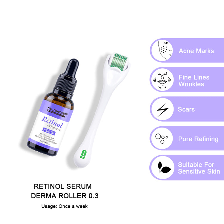 neutriherbs retinol serum with derma roller for ageing and acne-prone skin
